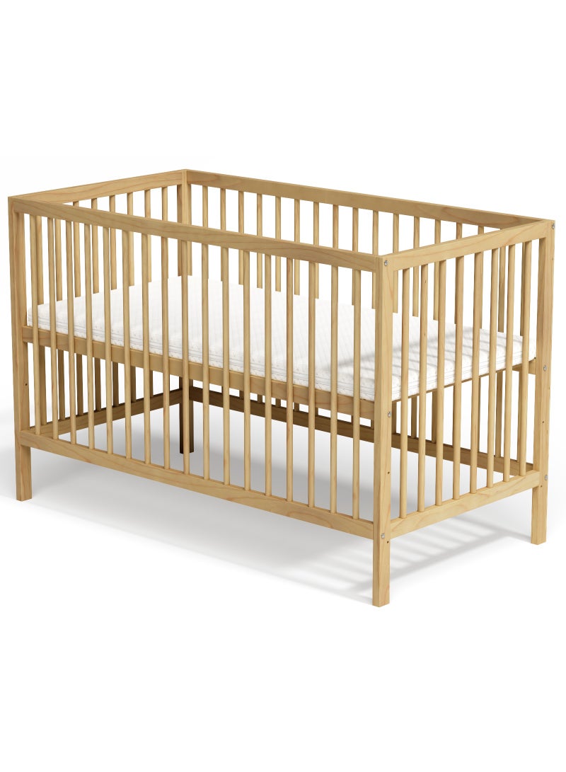 MEICI BABY Natural Wooden Baby Cot Bed With 4cm Mattress，Baby Crib，Convertible Cot，Baby Crib，3 Adjustable Bed Base Positions (120x60（Including Mattress）) - Image 1